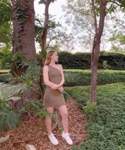 A.ell Design Bamboo One Shoulder Fitted Dress