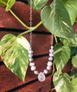 Grasshopper & Cricket Pink Pearl/Quartz Drop Necklace Jewelry